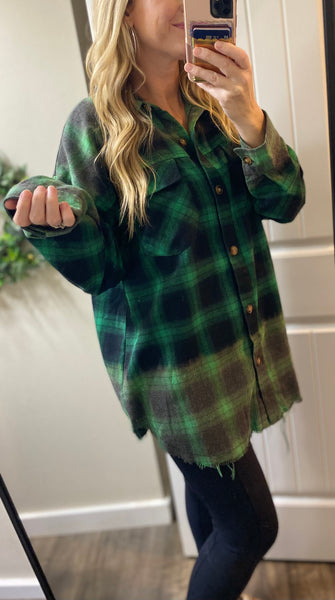 Distressed Bleached Green Flannel