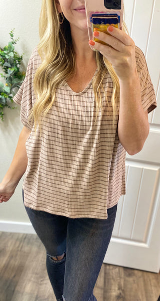 Sale! Taupe Striped Dolman Sleeve Top