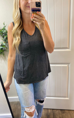 Charcoal Pocket Sleeveless Top