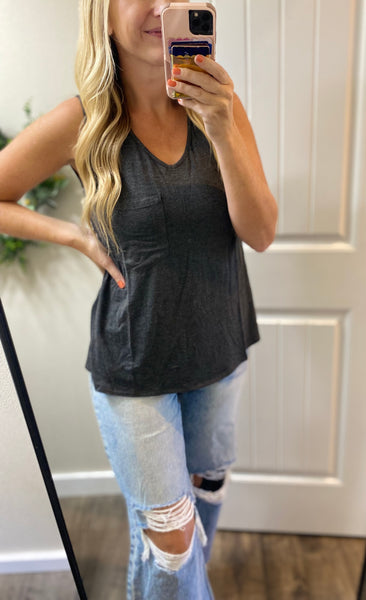Charcoal Pocket Sleeveless Top