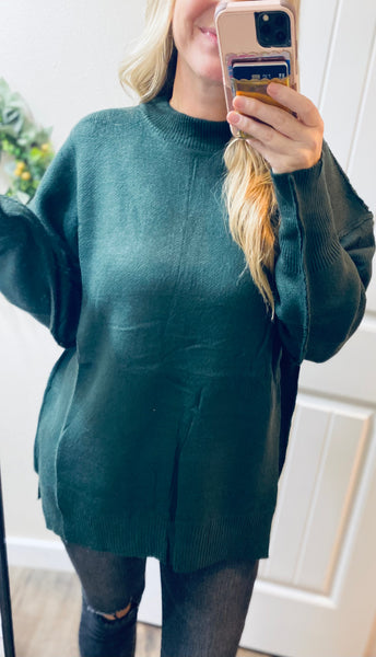 MM Hunter Green Oversized Exposed Seam Sweater