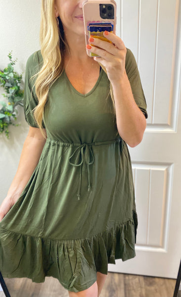 Olive Modal Tie Waist Dress