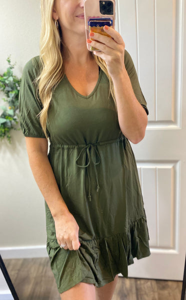 Olive Modal Tie Waist Dress