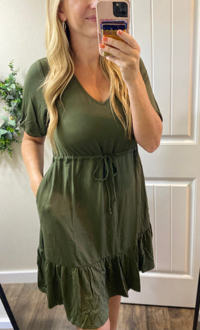 Olive Modal Tie Waist Dress
