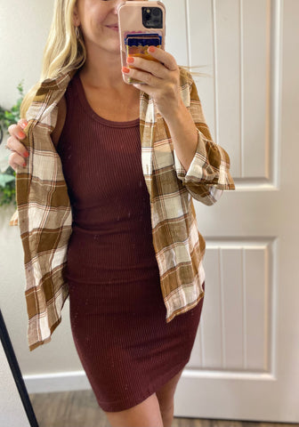 Wine Ribbed Tank Dress