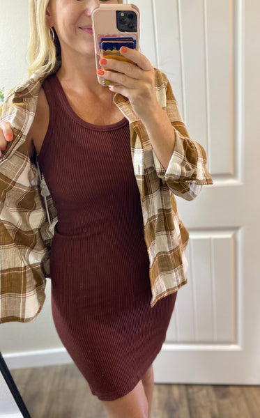 Wine Ribbed Tank Dress