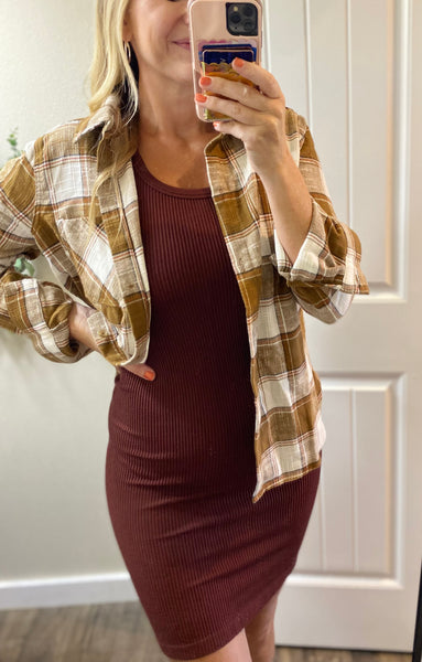 Wine Ribbed Tank Dress