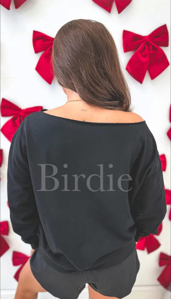 Preorder Birdie Off Shoulder Slouchy Pullover in Gray or Black