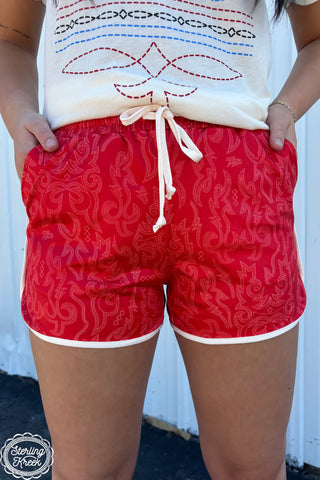 Red Boot-stitch Everyday Shorts