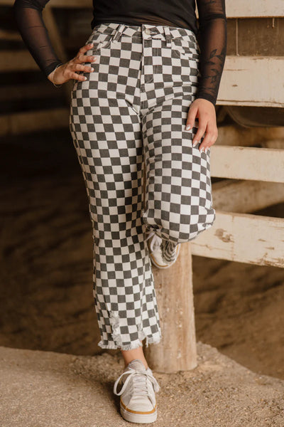 SK Checkered Crop Denim