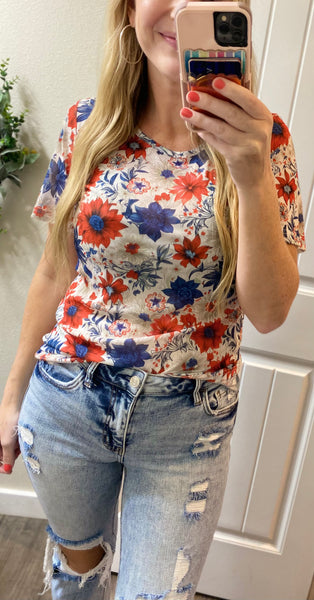 Floral American Short Sleeve Top