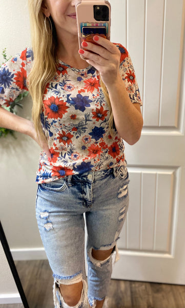 Floral American Short Sleeve Top