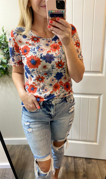 Floral American Short Sleeve Top