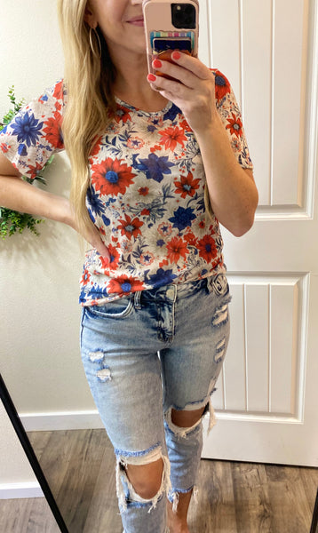 Floral American Short Sleeve Top
