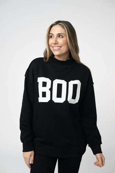 MM Black Mock-neck Reversible BOO/Blank Sweater