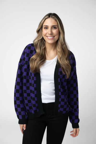 MM Purple/Black Checkered Cardigan