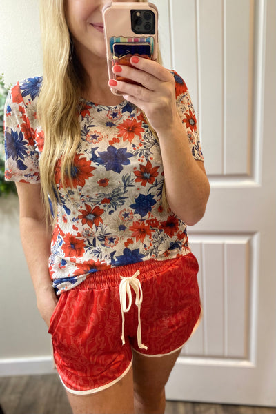 Floral American Short Sleeve Top