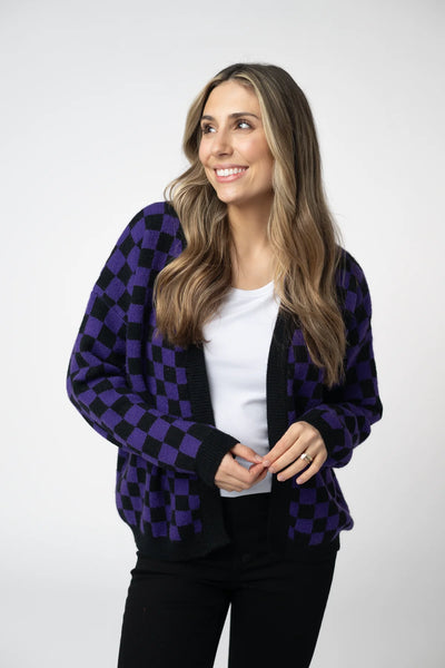MM Purple/Black Checkered Cardigan