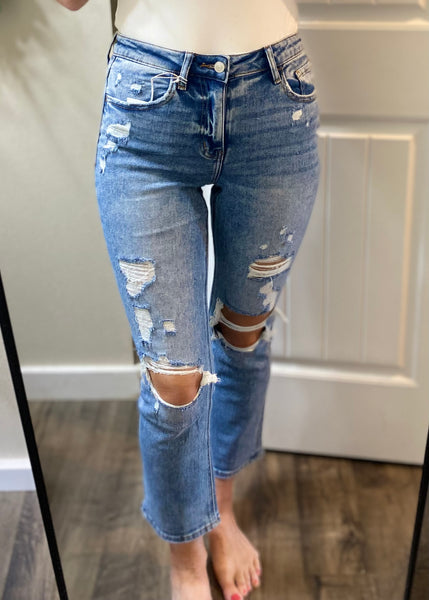 Lovervet Distressed Straight Crop Denim