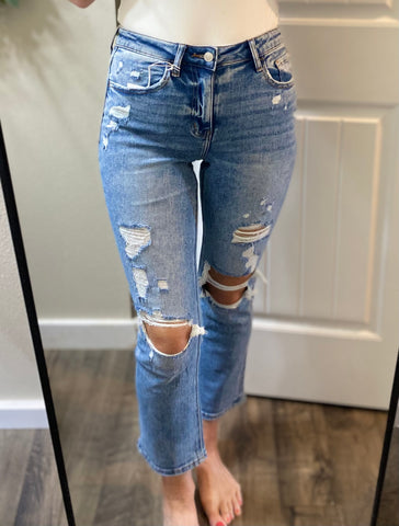 Lovervet Distressed Straight Crop Denim