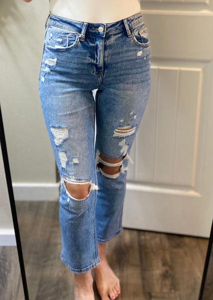 Lovervet Distressed Straight Crop Denim