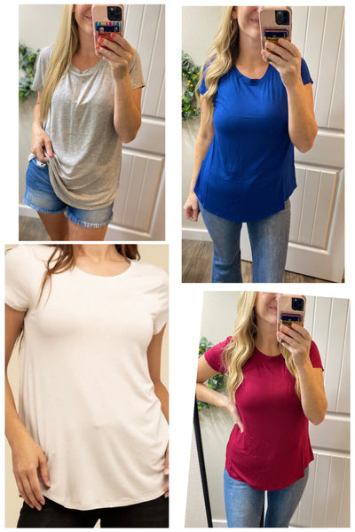 Flowy Round Hem Rayon Short Sleeve Tops