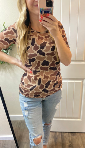 Camo Mesh Short Sleeve Top