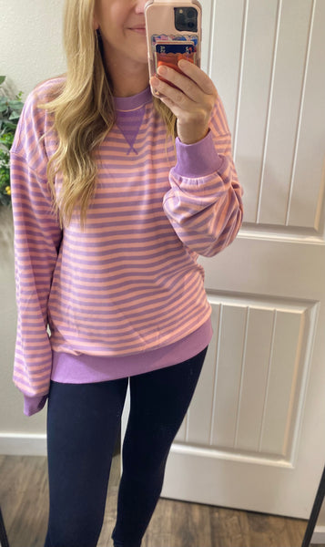 Ampersand Ave. Fleece Oversized Orchid Stripes Pullover