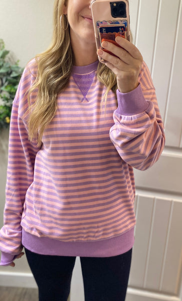 Ampersand Ave. Fleece Oversized Orchid Stripes Pullover