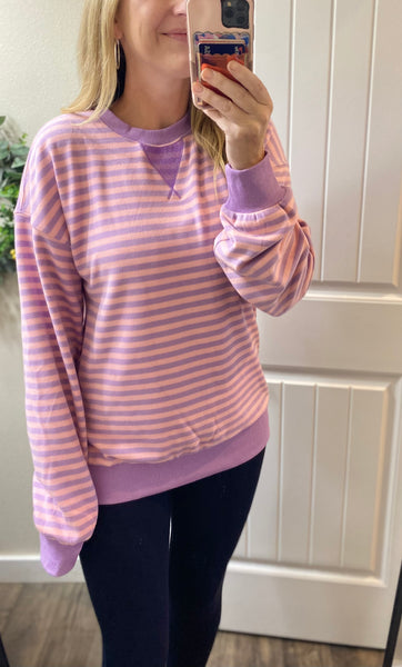 Ampersand Ave. Fleece Oversized Orchid Stripes Pullover