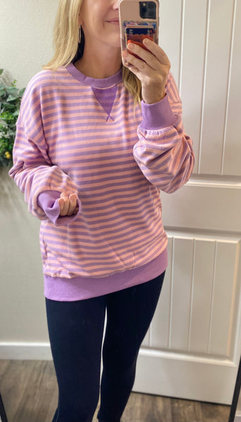 Ampersand Ave. Fleece Oversized Orchid Stripes Pullover
