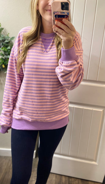 Ampersand Ave. Fleece Oversized Orchid Stripes Pullover