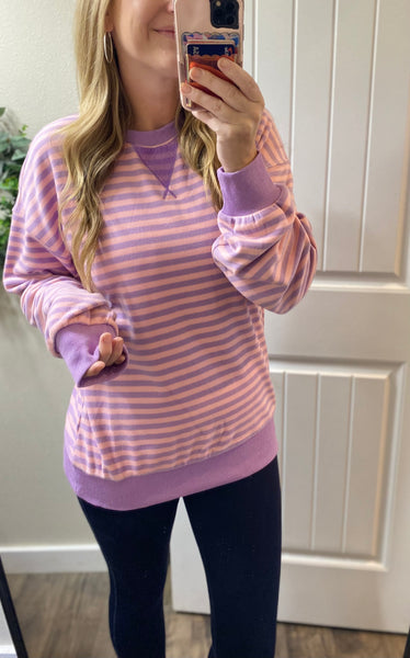 Ampersand Ave. Fleece Oversized Orchid Stripes Pullover