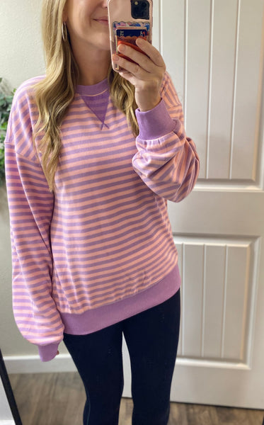 Ampersand Ave. Fleece Oversized Orchid Stripes Pullover