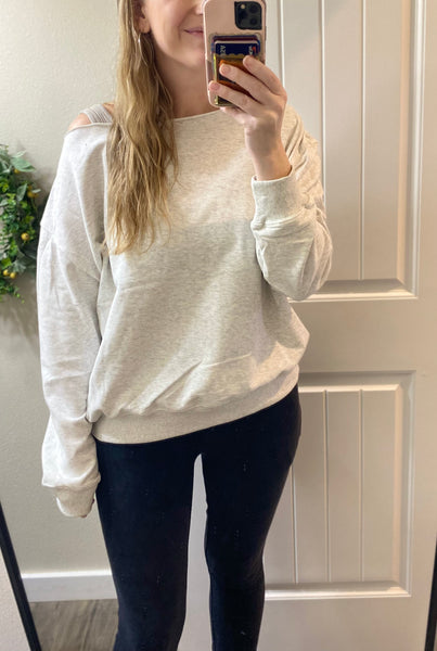 Birdie Off Shoulder Slouchy Pullover in Gray or Black