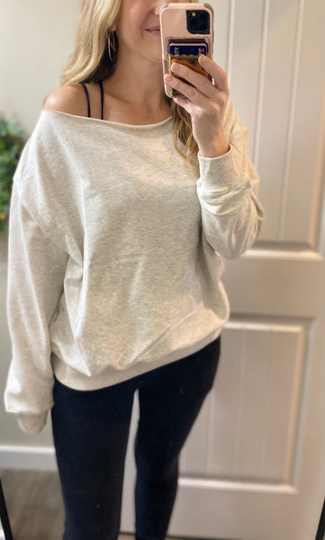 Birdie Off Shoulder Slouchy Pullover in Gray or Black