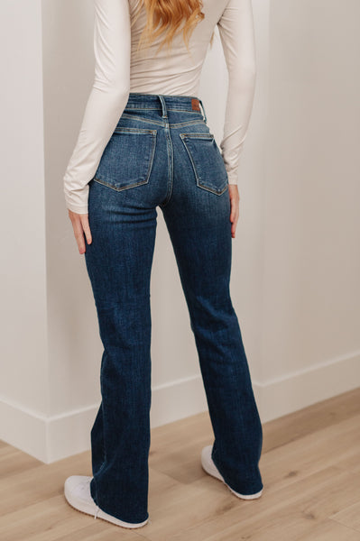 Judy Blue Mid-Rise Raw Hem Bootcut Jeans