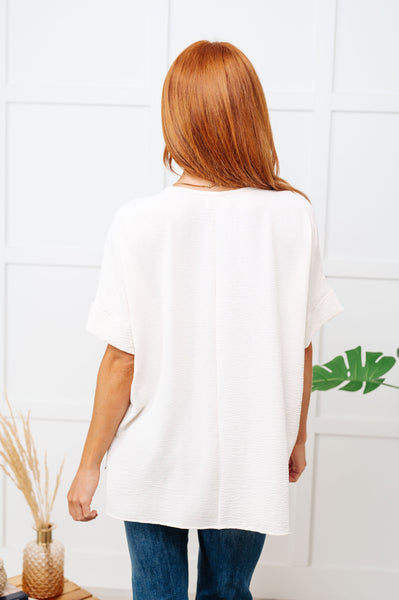 V-Neck Crinkle Dolman Sleeve Blouse in Cream