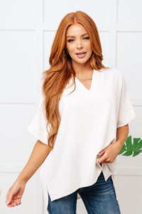 V-Neck Crinkle Dolman Sleeve Blouse in Cream