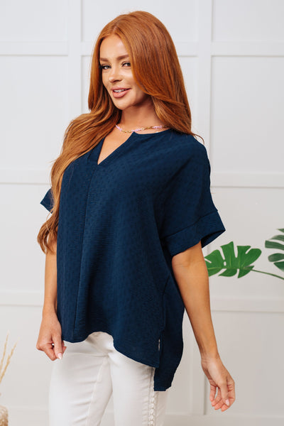 V-Neck Crinkle Dolman Sleeve Blouse in Navy