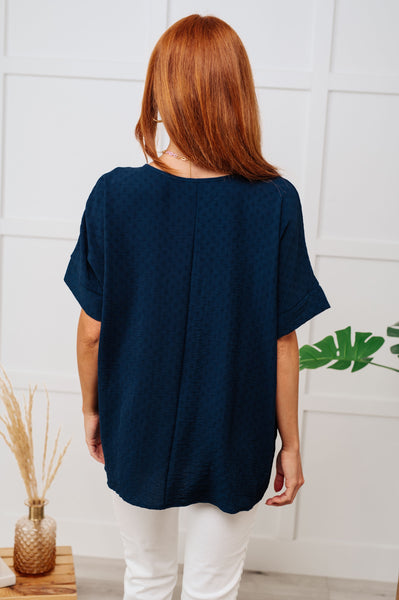 V-Neck Crinkle Dolman Sleeve Blouse in Navy