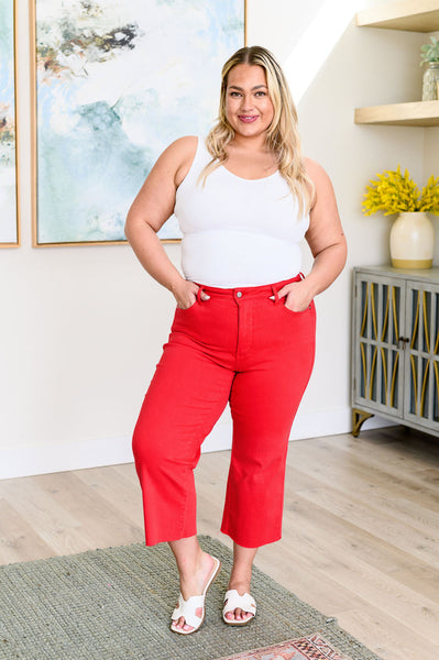 Judy Blue Tummy Control Wide Leg Crop Jeans in Red