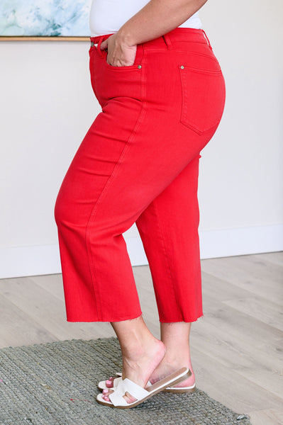 Judy Blue Tummy Control Wide Leg Crop Jeans in Red