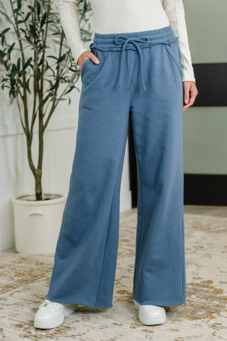 Lounge Line Wide Leg Sweats in Dusty Blue