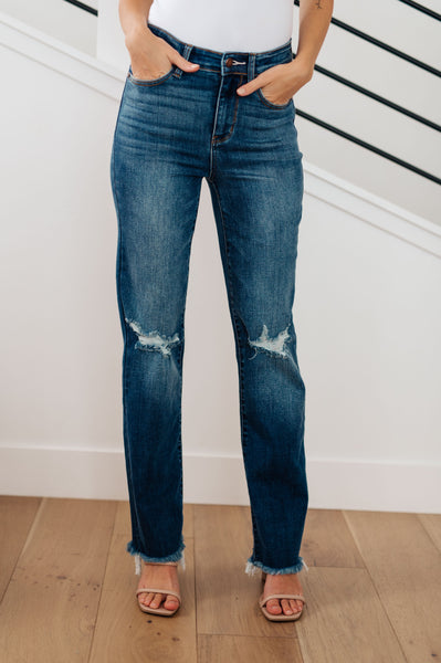 Judy Blue High Rise Distressed Straight Denim