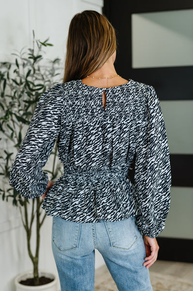 Muse Moves High Neck Peplum Blouse in Black