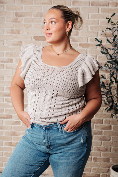 Pointelle Knit Flutter Sleeve Top