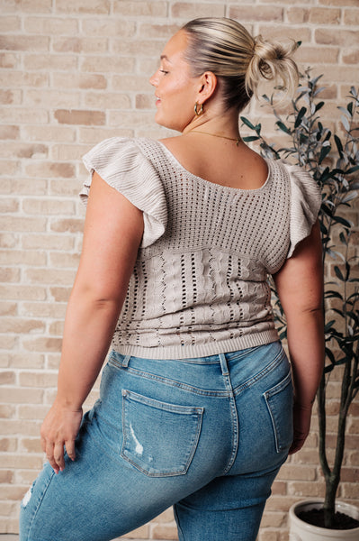 Pointelle Knit Flutter Sleeve Top