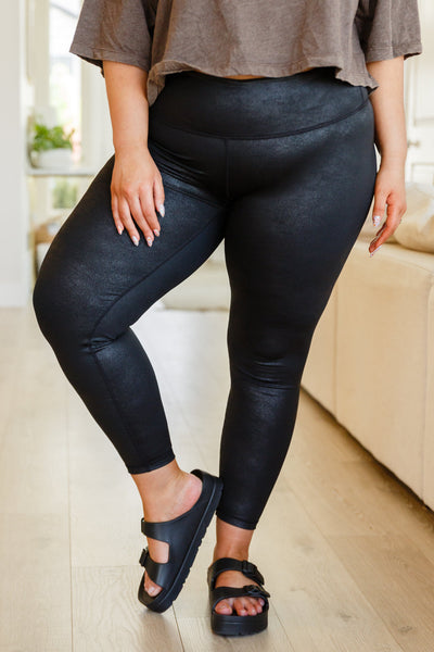 Foil High-Waisted Faux Leather Leggings