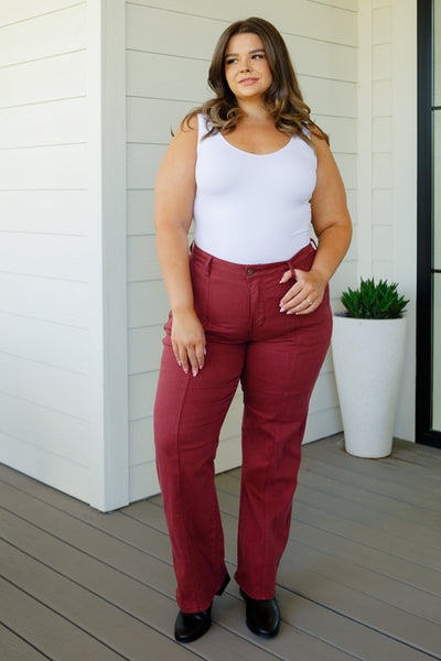 Judy Blue Deep Burgundy Front Seam Straight Jeans